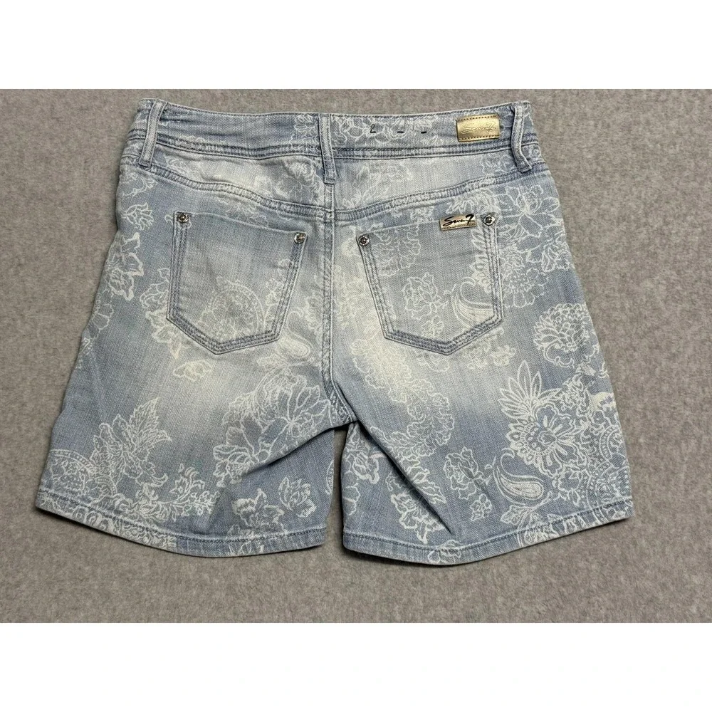 Seven 7 Denim Shorts Womens 4 Light Wash Bermuda Floral Print Stretch Bonnaro‎